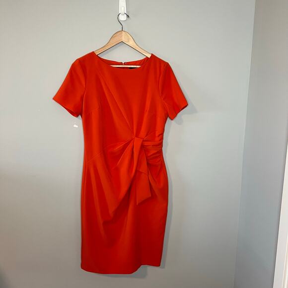Maggy London Orange SS Side Tie Drape Sheath Dress US Size 8 - Picture 2 of 16
